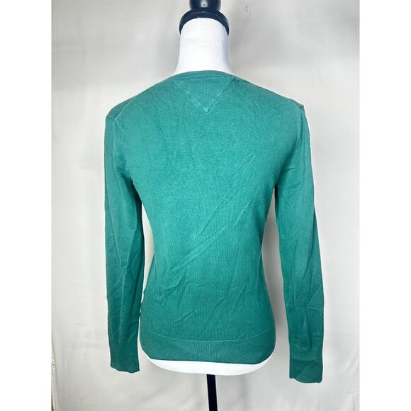 Tommy Hilfiger Sweater Small Petite Green Flag Logo V-Neck Pima Cotton - Picture 4 of 7